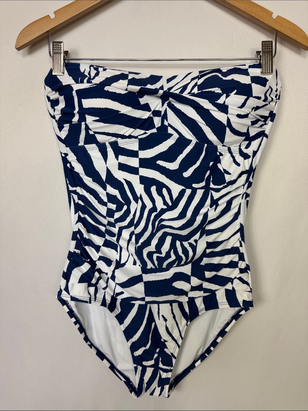Jantzen Strapless One Piece Swimsuit Size 8 Navy Blue White